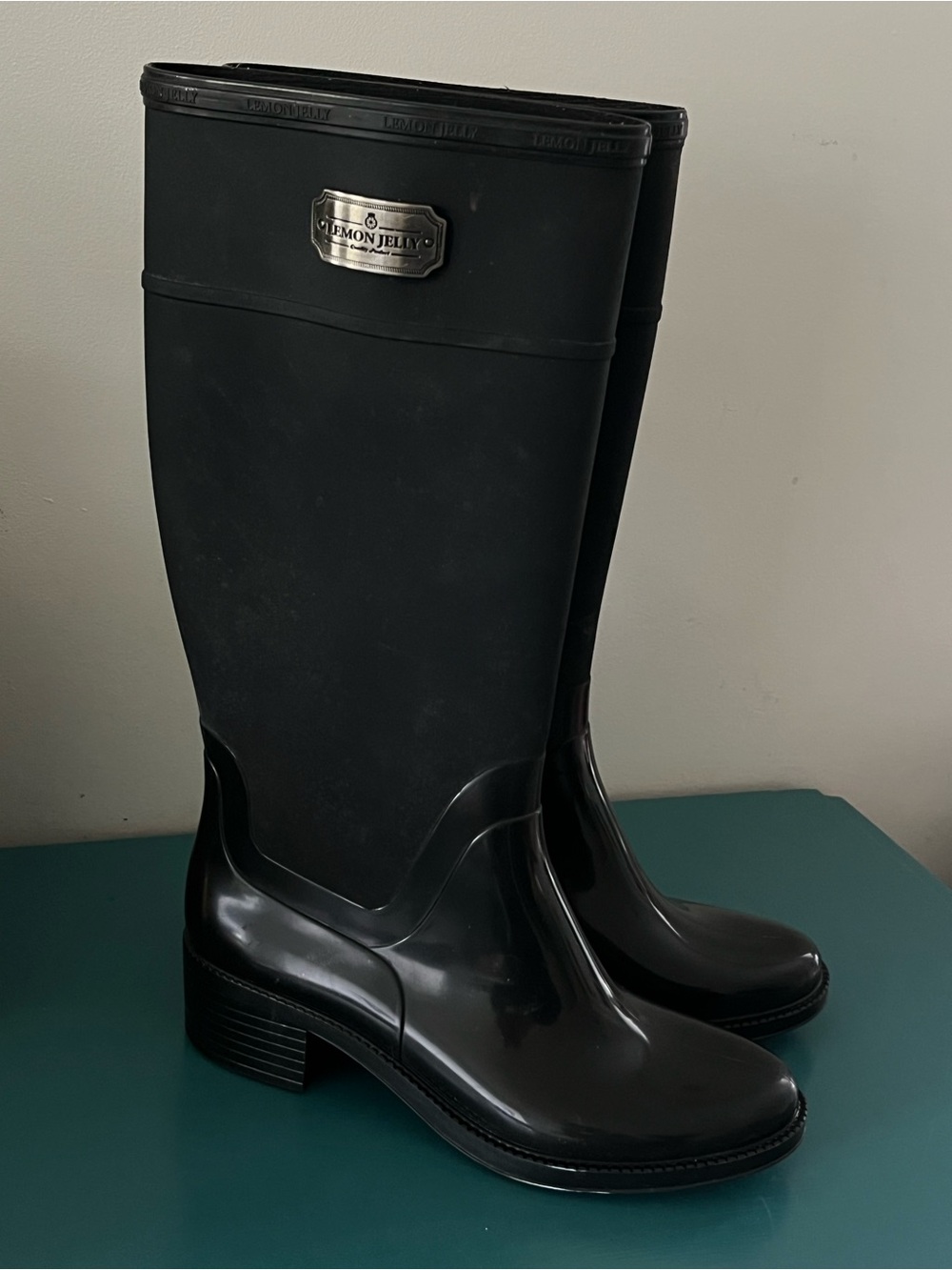 Lemon Jelly Black Knee-High Rain Boots